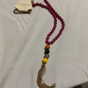 Pink Beaded Necklace with Gold Tassel